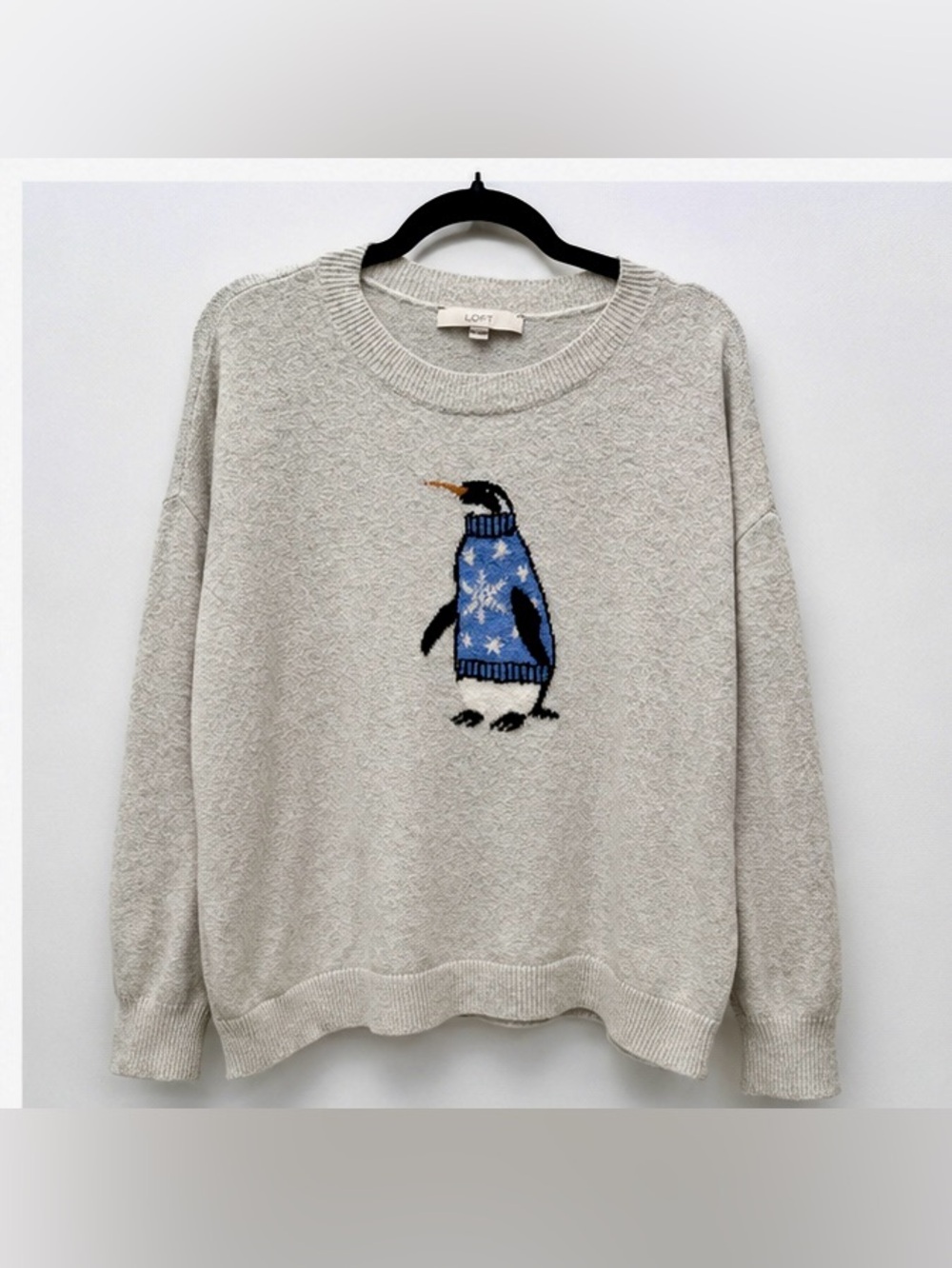 LOFT Penguin Sweater XL Winter Snowflake Graphic Soft Knit Pullover